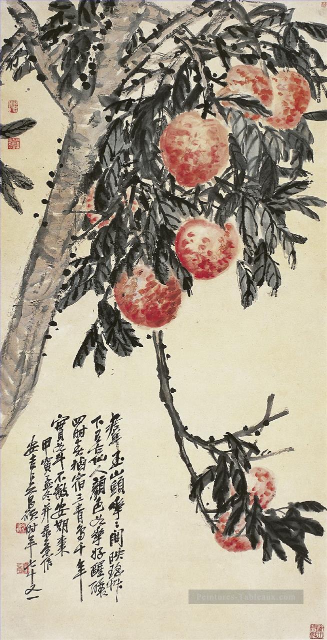 Wu canganier pêche arbre ancienne Chine à l’encre Peintures à l'huile